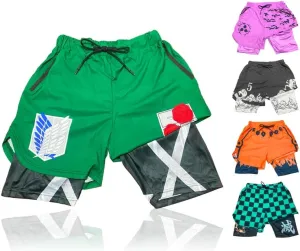 CROWN Anime Shorts - Breathable Stretch Compression Gym Short with Pockets and Towel Holder