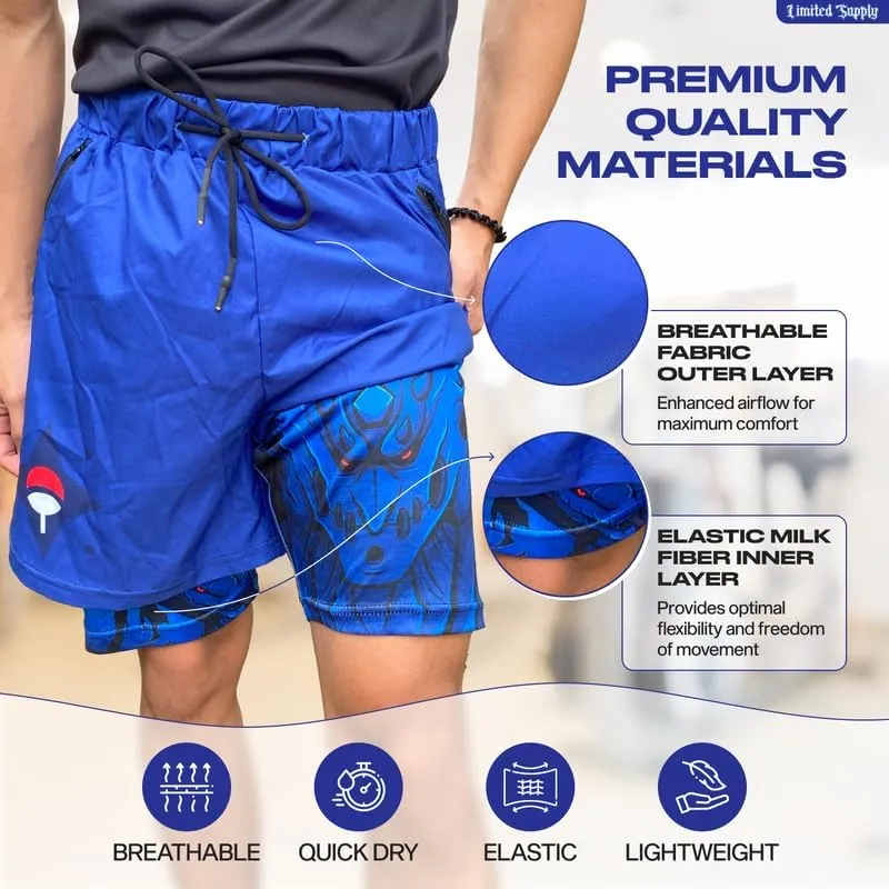CROWN Anime Shorts - Breathable Stretch Compression Gym Short with Pockets and Towel Holder