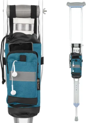 Crutch Bag Lightweight Crutch Accessories Storage Pouch with Reflective Strap and Front Zipper Pocket for Universal Crutch Bag to Keep Item Safety (Blue)