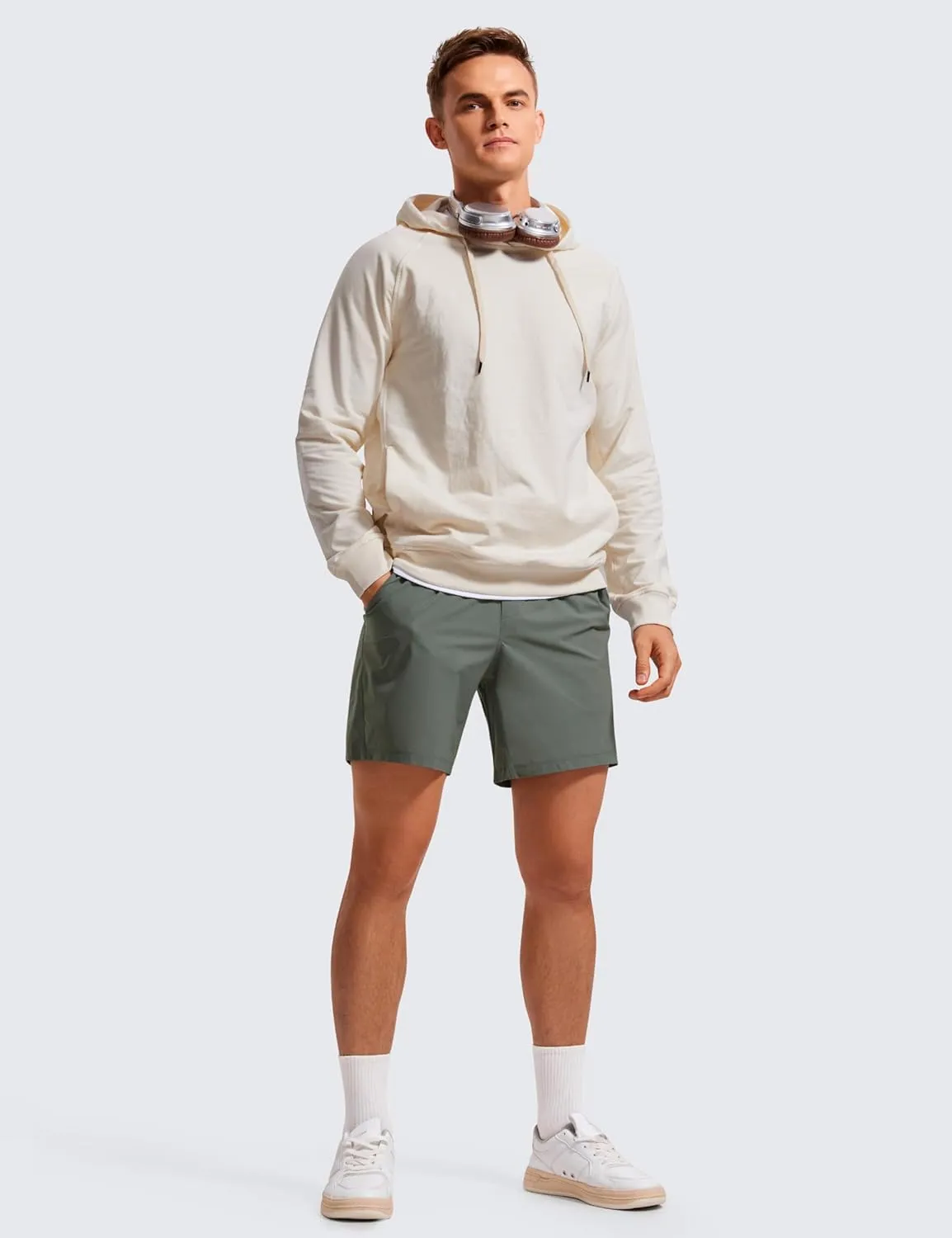 CRZ YOGA Casual Workout Mens Shorts 7 Inch Lightweight Quick Dry for Gym Athletic with Zipper Pocket