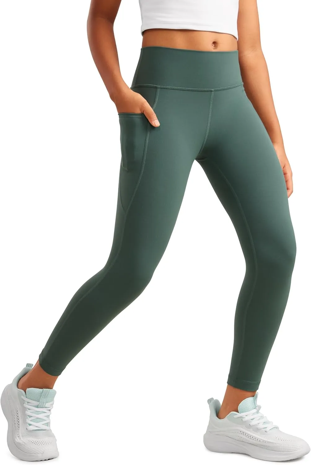 CRZ YOGA Girls Butterluxe Athletic Leggings with Pockets - High Waist Lounge Kids Teen Pants Yoga Active Dance Running Tights