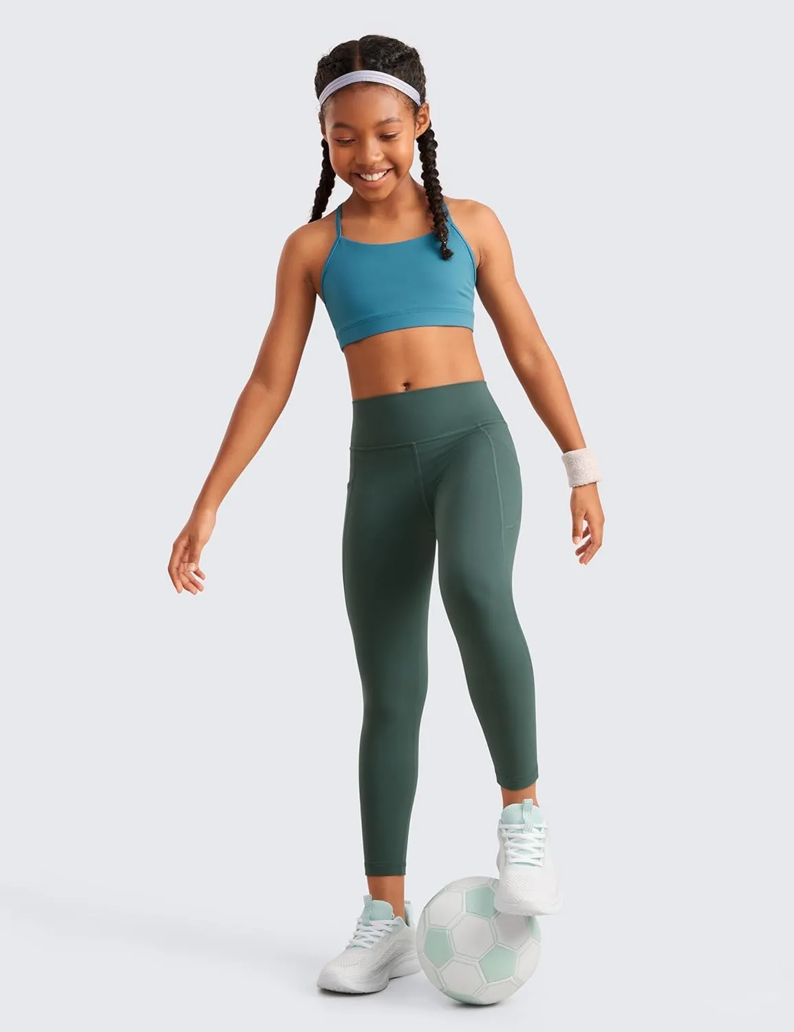 CRZ YOGA Girls Butterluxe Athletic Leggings with Pockets - High Waist Lounge Kids Teen Pants Yoga Active Dance Running Tights