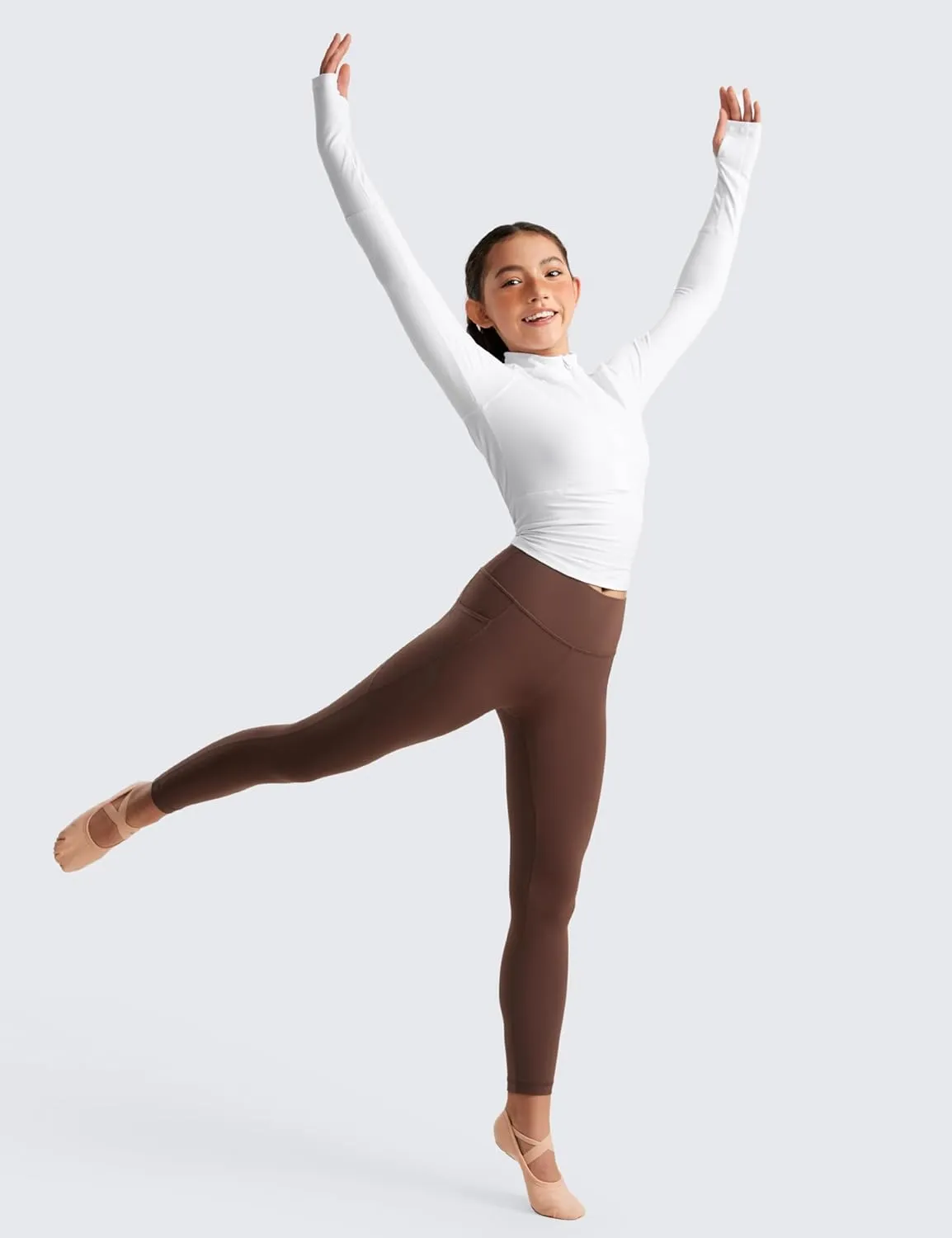 CRZ YOGA Girls Butterluxe Athletic Leggings with Pockets - High Waist Lounge Kids Teen Pants Yoga Active Dance Running Tights