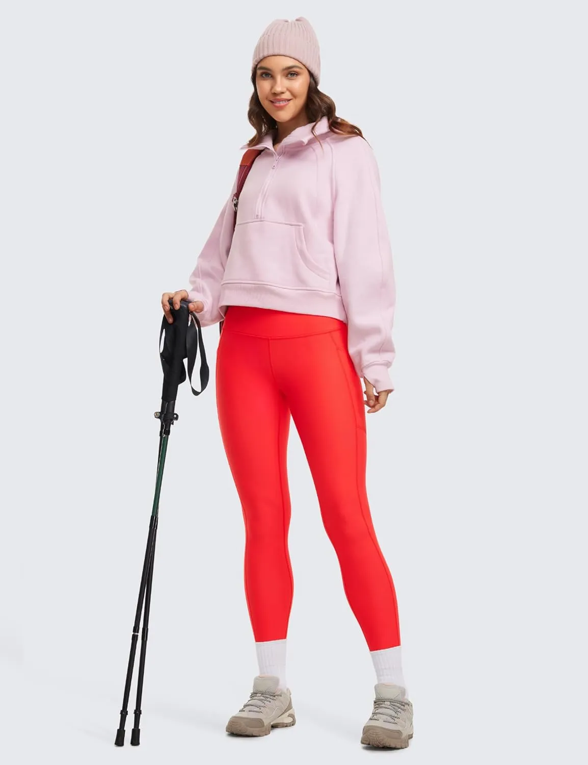 CRZ YOGA Thermal Fleece Lined Leggings Women 25'' - High Waisted Winter Workout Hiking Pants with Pockets Warm Running Tights