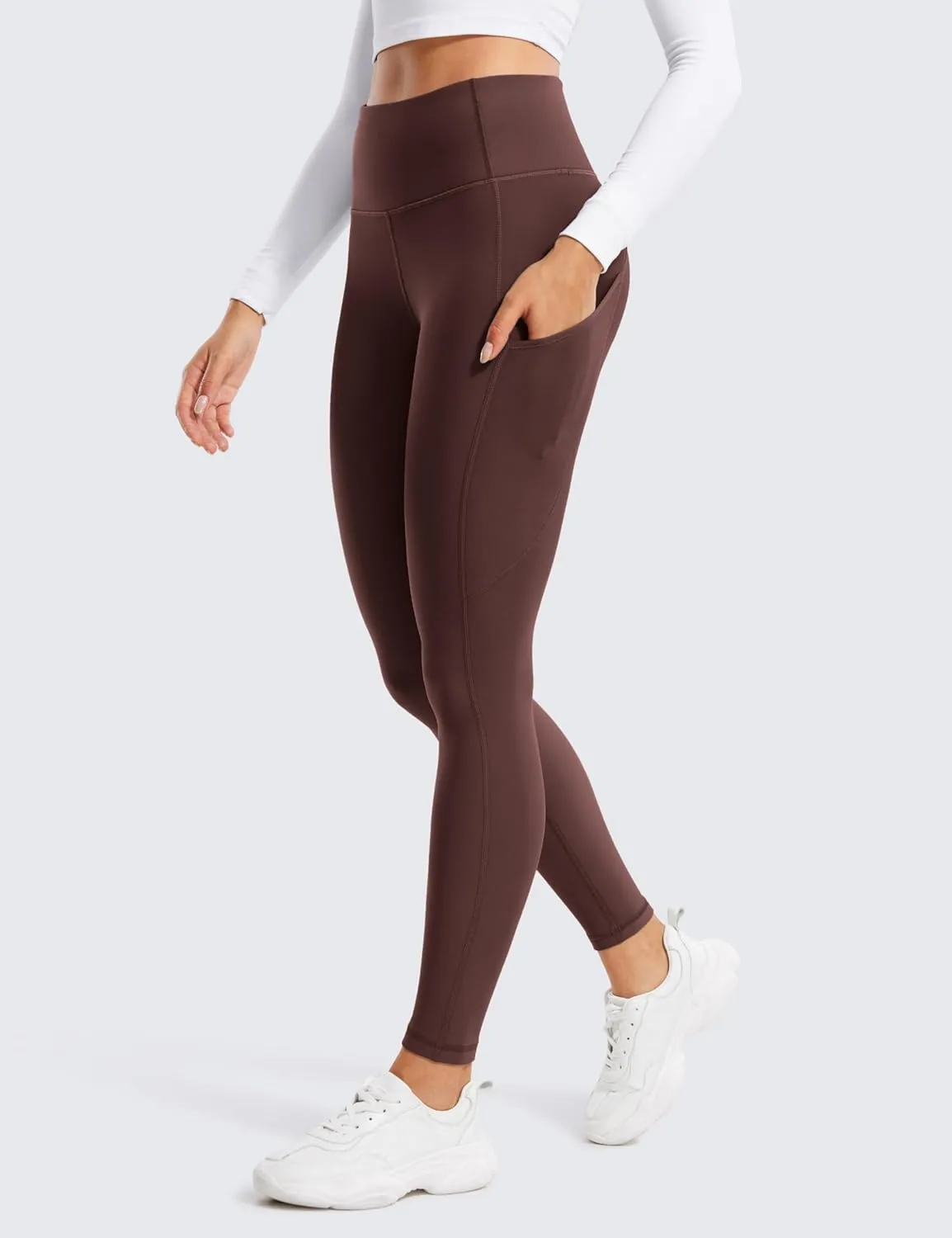 CRZ YOGA Thermal Fleece Lined Leggings Women 28'' - Winter Warm High Waisted Hiking Pants with Pockets Workout Running Tights