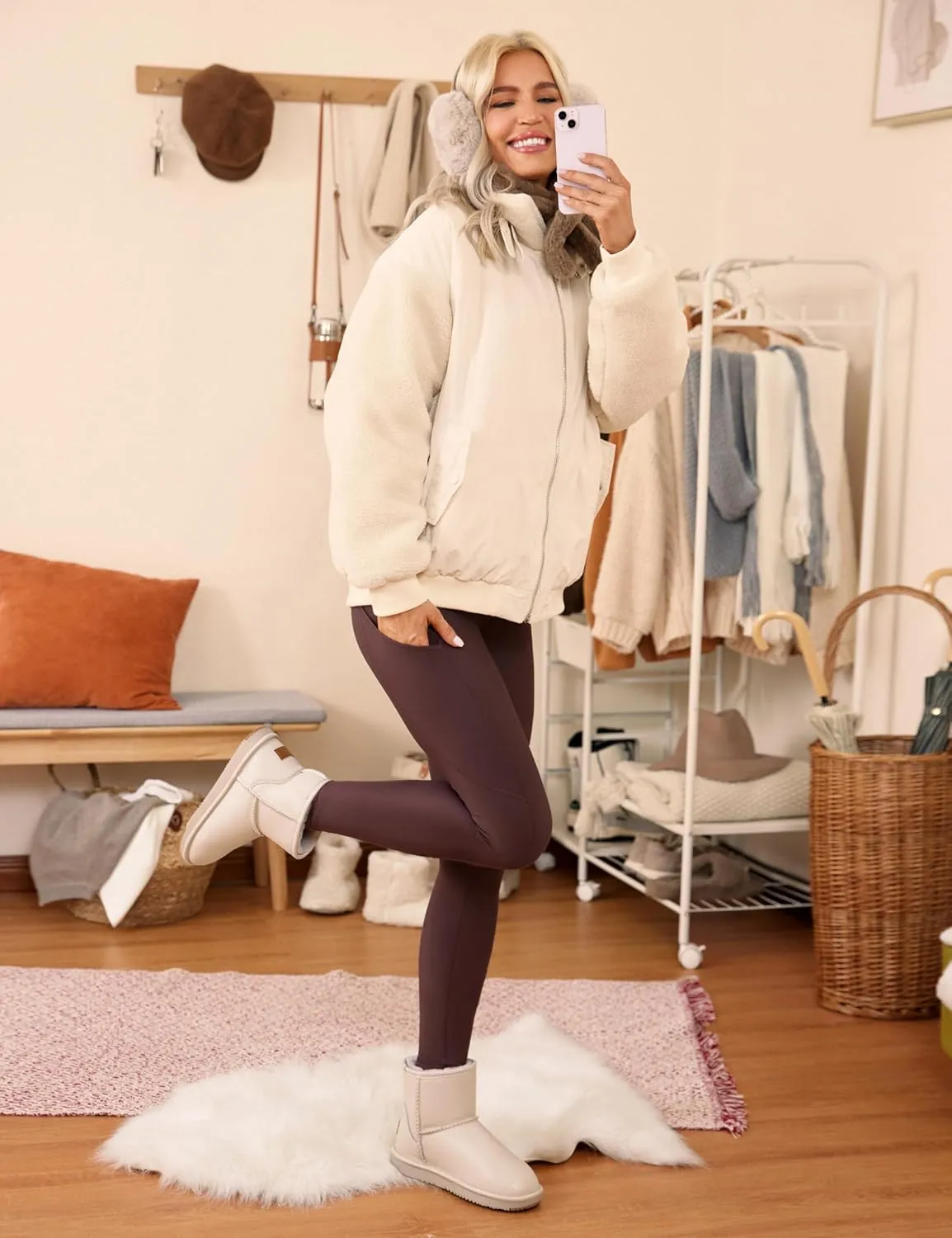 CRZ YOGA Thermal Fleece Lined Leggings Women 28'' - Winter Warm High Waisted Hiking Pants with Pockets Workout Running Tights