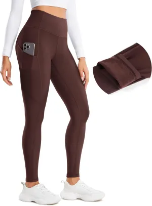 CRZ YOGA Thermal Fleece Lined Leggings Women 28'' - Winter Warm High Waisted Hiking Pants with Pockets Workout Running Tights