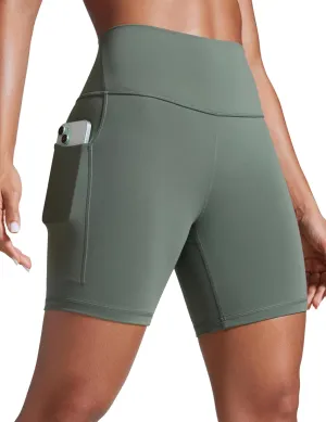 CRZ YOGA Women Butterbreeze Athletic Biker Shorts with Pockets 6'' - High Waist Workout Gym Running Volleyball Yoga