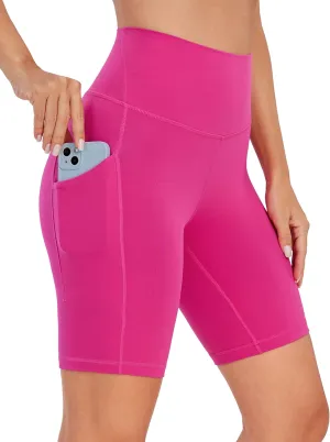 CRZ YOGA Women's Butterluxe Biker Shorts 8 Inches - High Waisted Side Pockets Workout Yoga Volleyball Buttery Soft