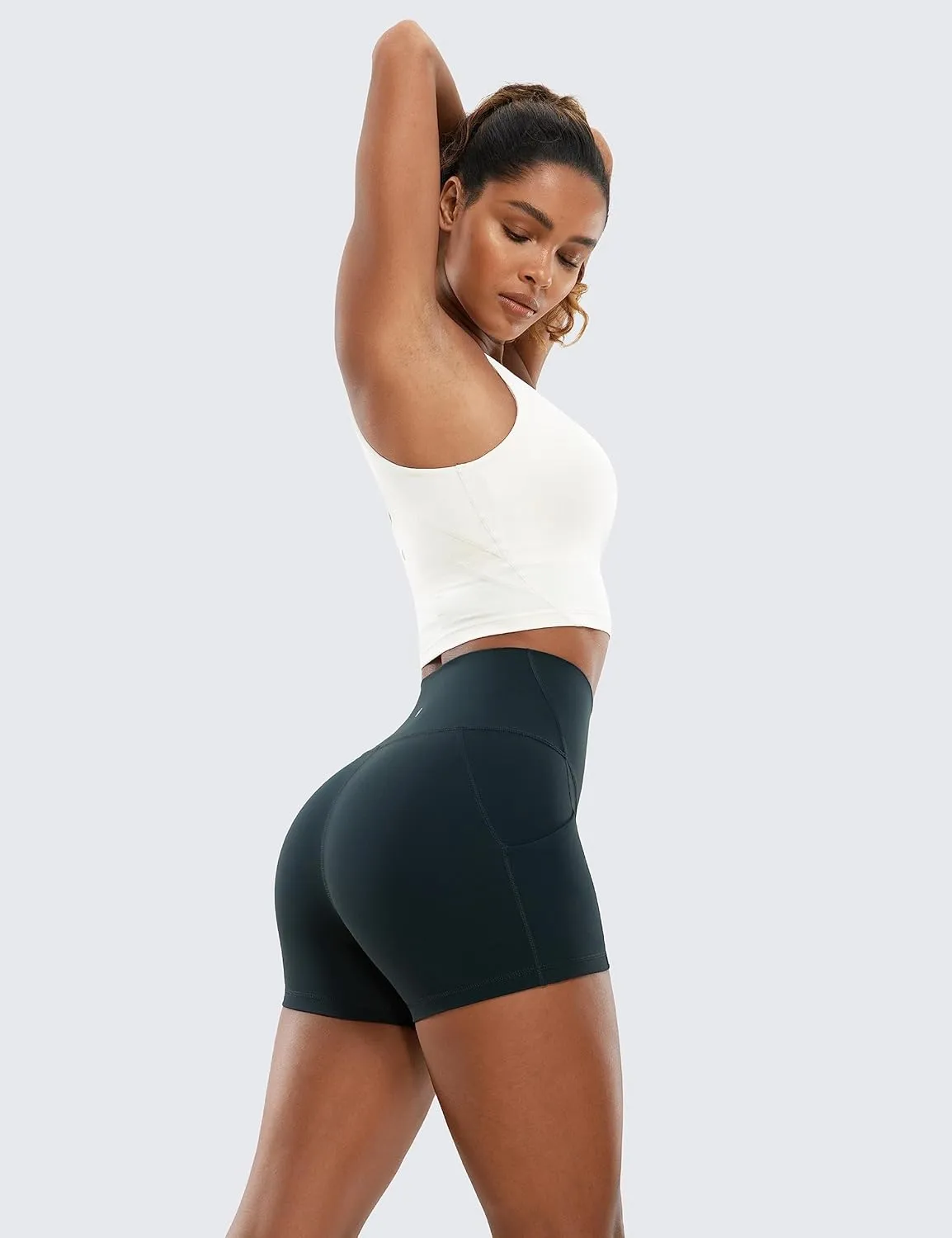 CRZ YOGA Womens Butterluxe Biker Shorts with Pockets 3 Inches - High Waisted Volleyball Workout Athletic Yoga
