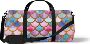Cute Beautiful Rainbow Mermaid Scales Sports Bag Tote Bag Waterproof Gym Bag with Shoulder Strap Zipper 2 Side Pockets for Men and Women, Travel and Storage Shoulder Bag.