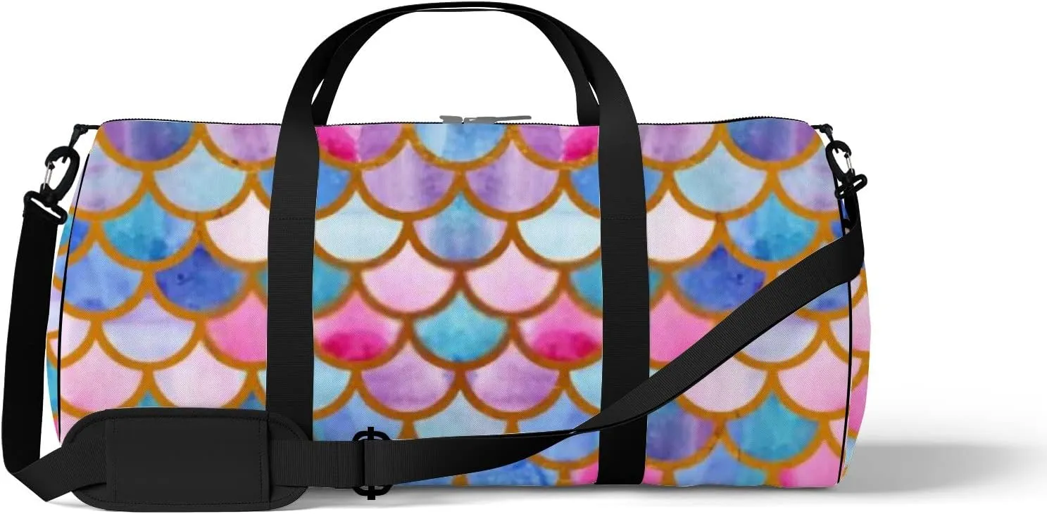 Cute Beautiful Rainbow Mermaid Scales Sports Bag Tote Bag Waterproof Gym Bag with Shoulder Strap Zipper 2 Side Pockets for Men and Women, Travel and Storage Shoulder Bag.