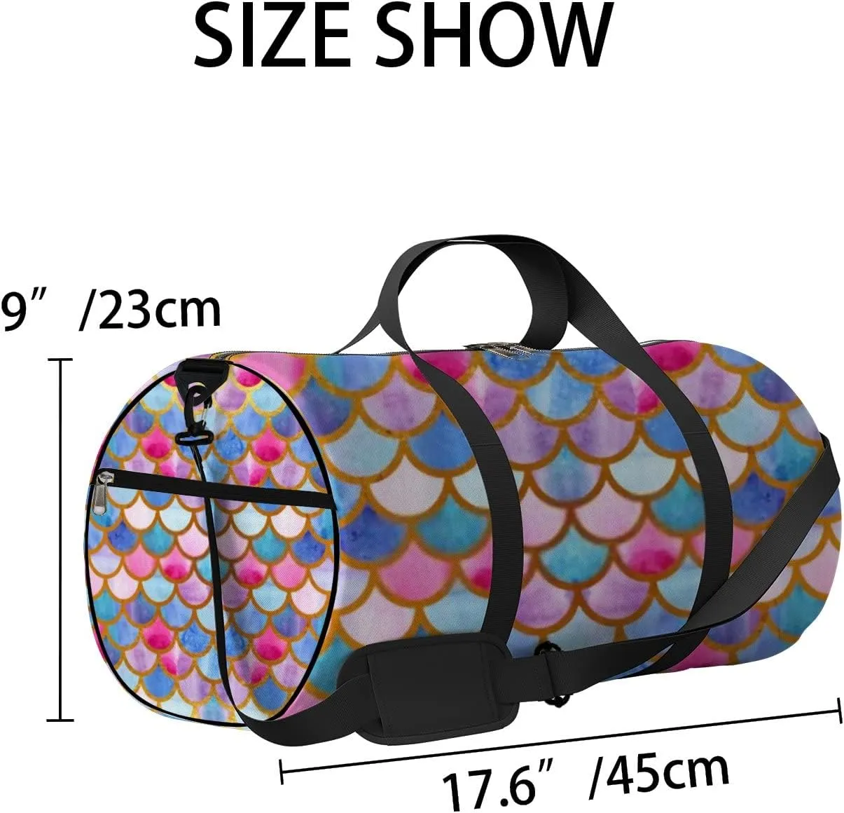 Cute Beautiful Rainbow Mermaid Scales Sports Bag Tote Bag Waterproof Gym Bag with Shoulder Strap Zipper 2 Side Pockets for Men and Women, Travel and Storage Shoulder Bag.