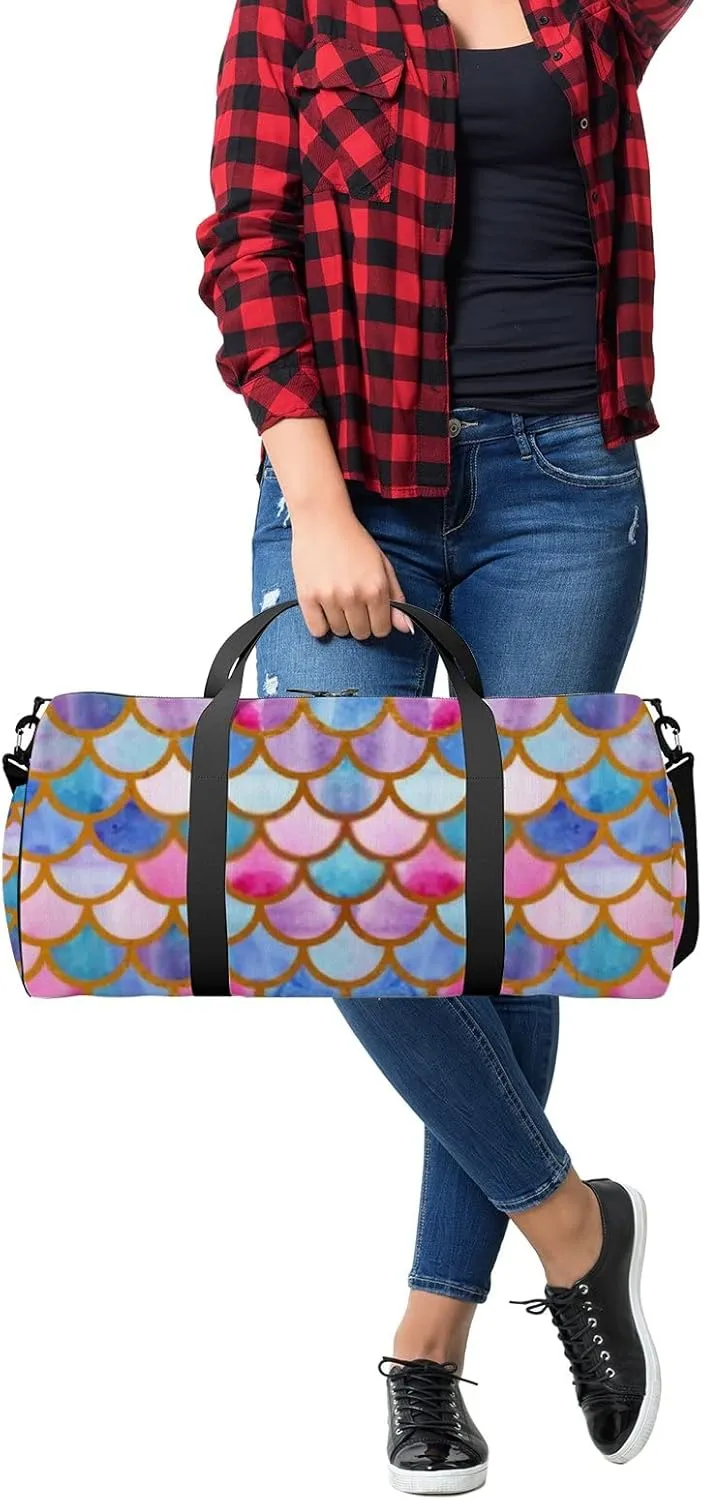 Cute Beautiful Rainbow Mermaid Scales Sports Bag Tote Bag Waterproof Gym Bag with Shoulder Strap Zipper 2 Side Pockets for Men and Women, Travel and Storage Shoulder Bag.