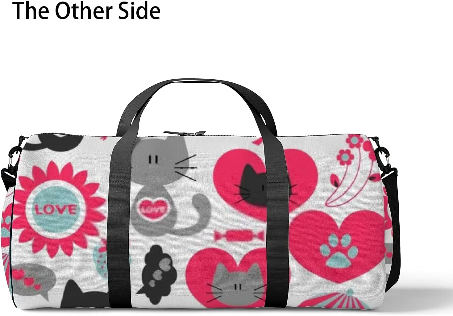Cute Kawaii Animals 2 Cats in Love Set of Elements Sports Bag Tote Bag Waterproof Gym Bag with Shoulder Strap Zipper 2 Side Pockets for Men and Women, Travel and Storage Shoulder Bag.