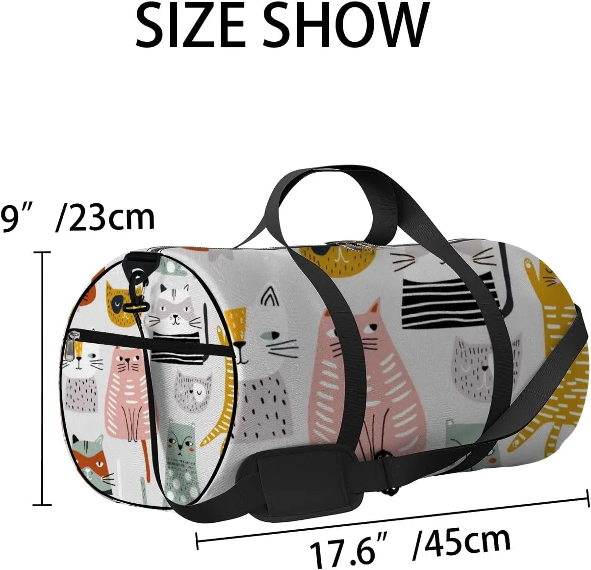 Cute Kawaii Colorful Cats Sports Bag Tote Bag Waterproof Gym Bag with Shoulder Strap Zipper 2 Side Pockets for Men and Women, Travel and Storage Shoulder Bag.