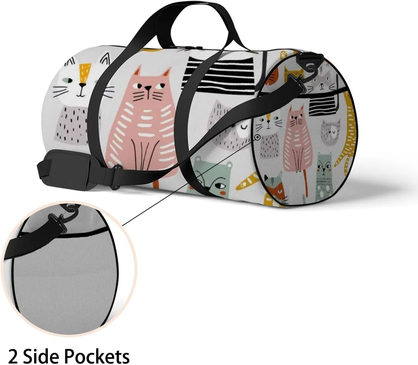 Cute Kawaii Colorful Cats Sports Bag Tote Bag Waterproof Gym Bag with Shoulder Strap Zipper 2 Side Pockets for Men and Women, Travel and Storage Shoulder Bag.