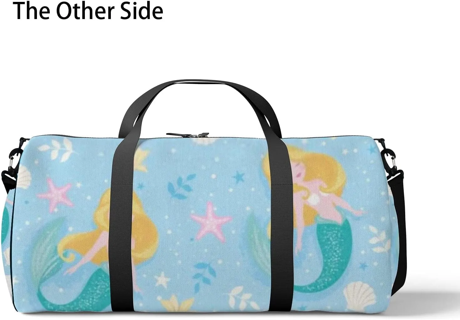 Cute Mermaid Pattern on Blue Background Kids Sports Bag Tote Bag Waterproof Gym Bag with Shoulder Strap Zipper 2 Side Pockets for Men and Women, Travel and Storage Shoulder Bag.