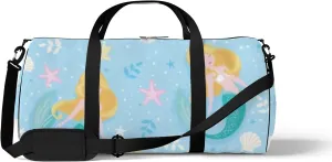 Cute Mermaid Pattern on Blue Background Kids Sports Bag Tote Bag Waterproof Gym Bag with Shoulder Strap Zipper 2 Side Pockets for Men and Women, Travel and Storage Shoulder Bag.