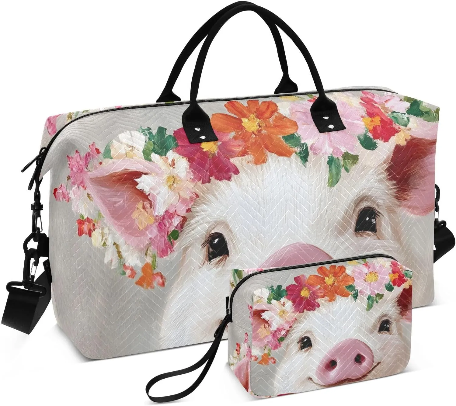 Cute Pig Garland Duffel Bag for Traveling, Travel Bag Gym Bag, with Multiple Interior Pockets Shoulder Weekender Bag for Women Men with Toiletry Bag 20.5L x 7.9W x 13.8H