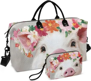 Cute Pig Garland Duffel Bag for Traveling, Travel Bag Gym Bag, with Multiple Interior Pockets Shoulder Weekender Bag for Women Men with Toiletry Bag 20.5L x 7.9W x 13.8H