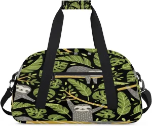 Cute Sloth Gym Duffel Bag for Men Women Palm Leaves Sports Tote Bag with Adjustable Shoulder Strap for Dance Gymnastics Traveling Outdoor Camping Overnight Stay