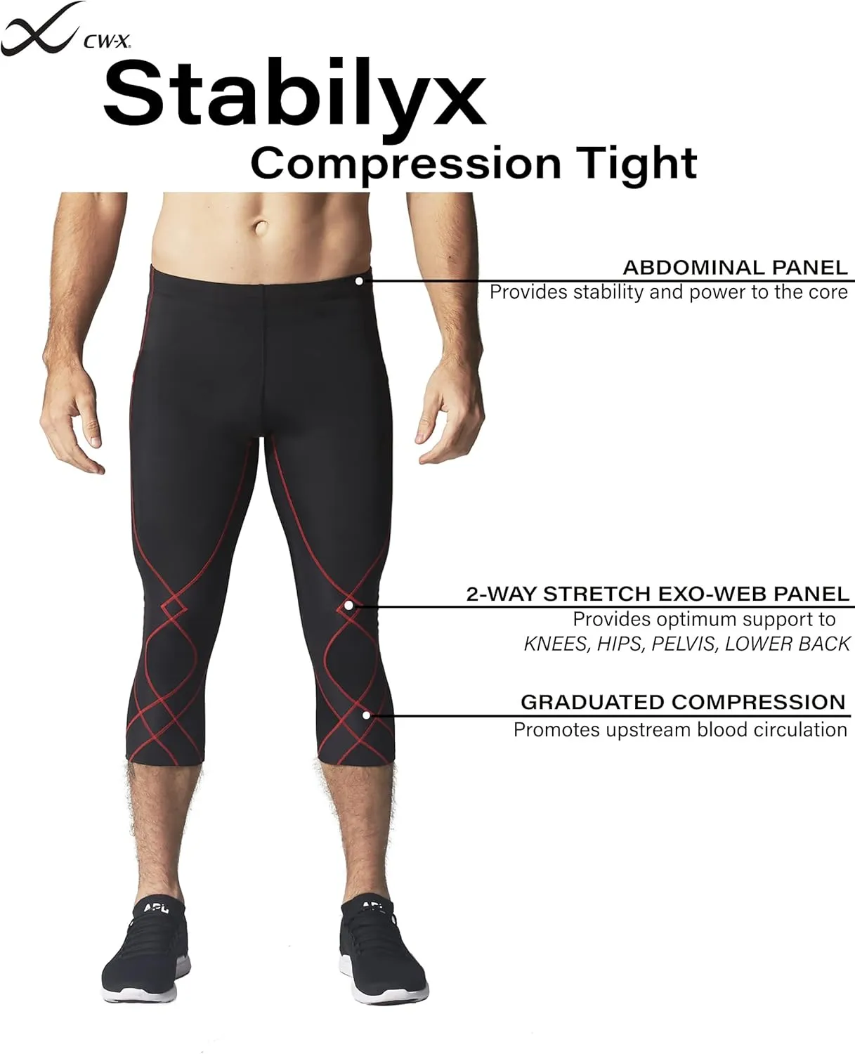 CW-X Men's Stabilyx Joint Support 3/4 Compression Tight