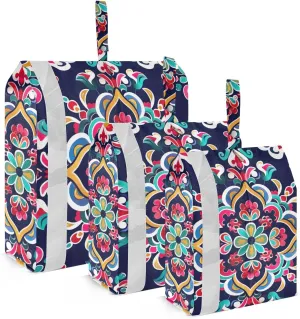 Dark Mandala Pattern Travel Storage Bag with Lanyard - Portable Lightweight Classified Storage Bag with Zipper, Dust and Waterproof Travel Packing Cube for Suitcase,3 Pieces