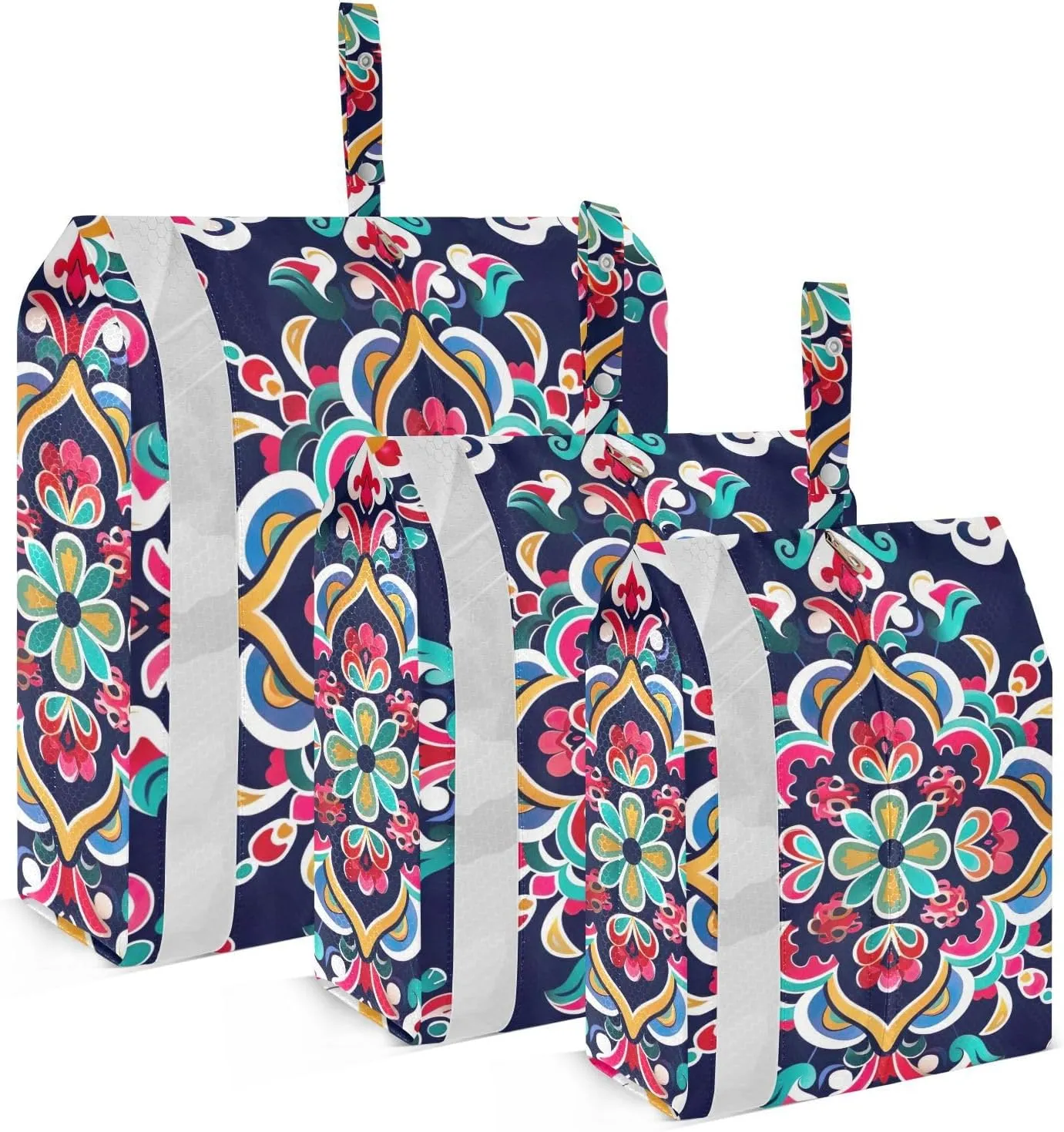 Dark Mandala Pattern Travel Storage Bag with Lanyard - Portable Lightweight Classified Storage Bag with Zipper, Dust and Waterproof Travel Packing Cube for Suitcase,3 Pieces