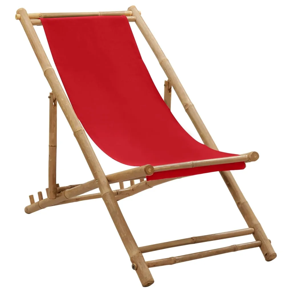 Deck Chair Patio Sling Chair for Balcony Deck Porch Bamboo and Canvas