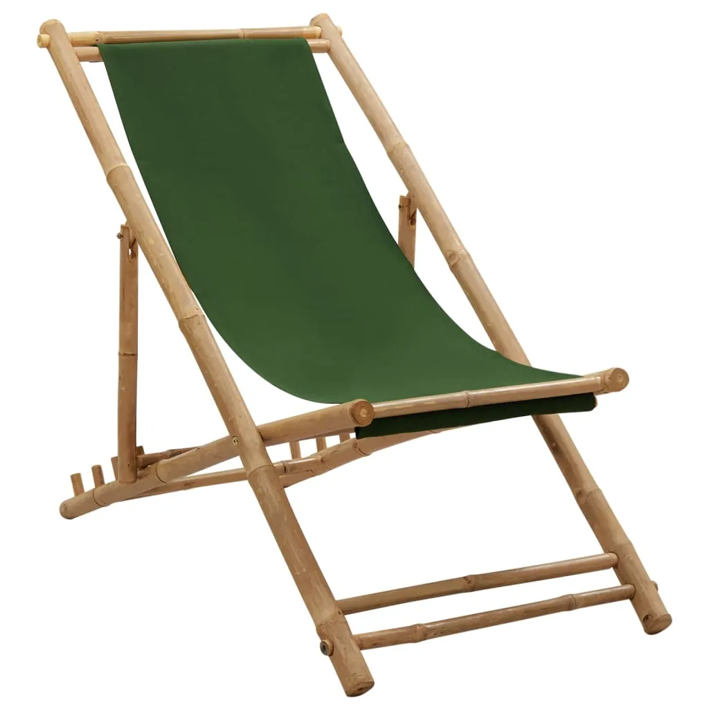 Deck Chair Patio Sling Chair for Balcony Deck Porch Bamboo and Canvas