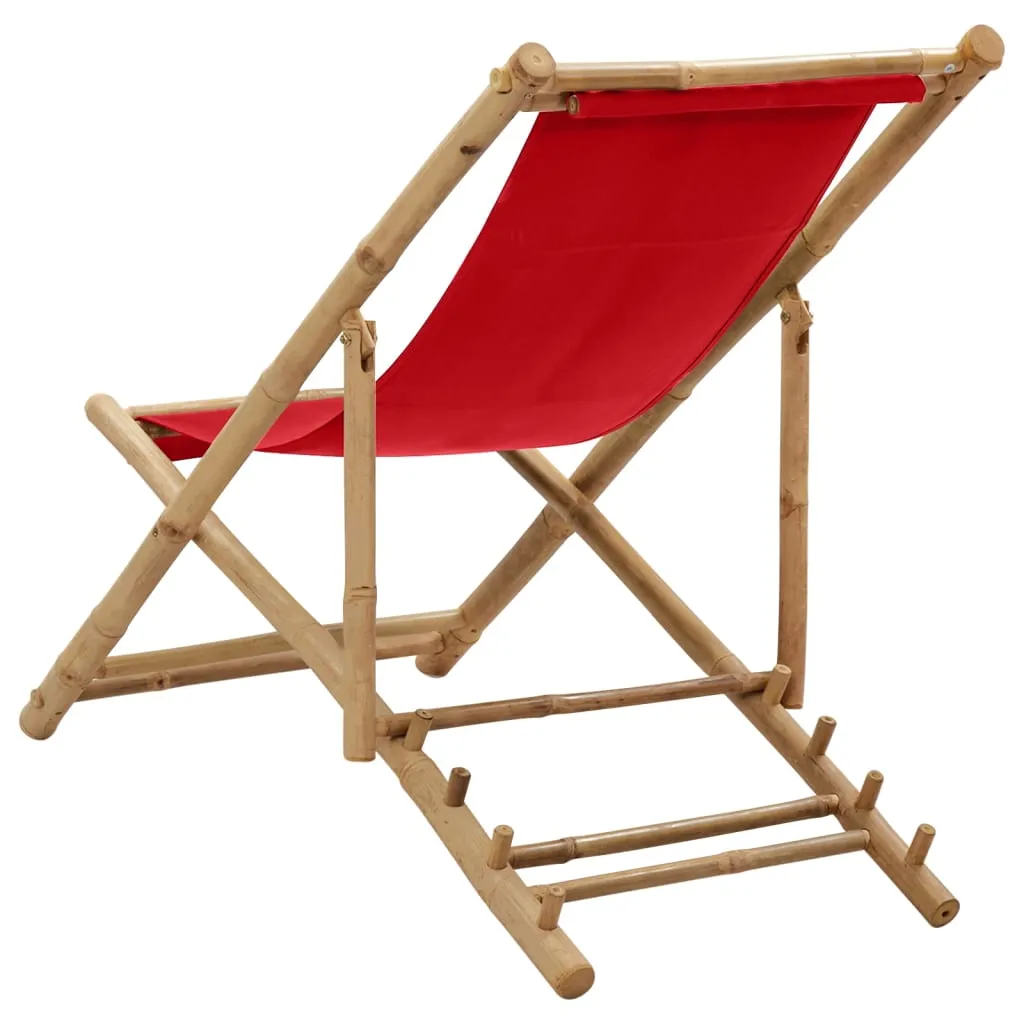 Deck Chair Patio Sling Chair for Balcony Deck Porch Bamboo and Canvas