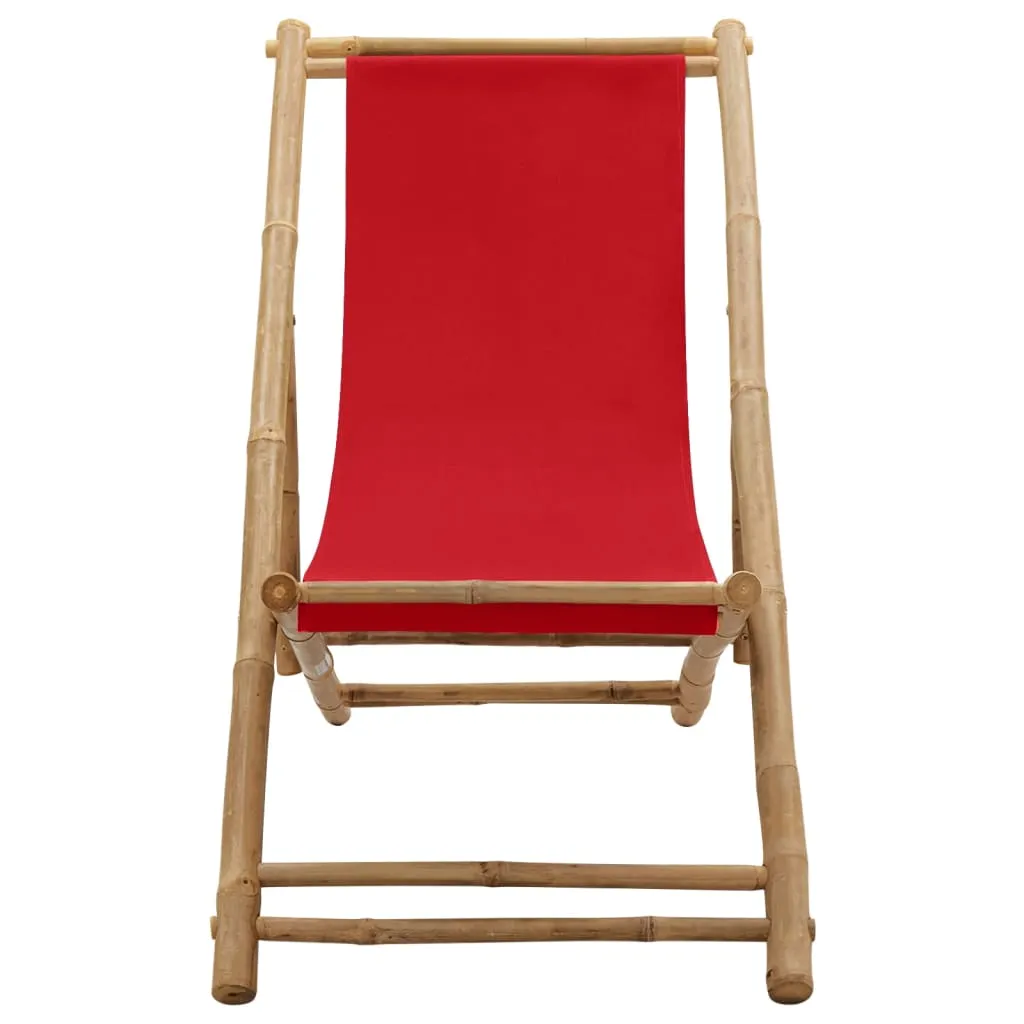 Deck Chair Patio Sling Chair for Balcony Deck Porch Bamboo and Canvas