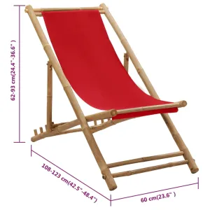Deck Chair Patio Sling Chair for Balcony Deck Porch Bamboo and Canvas
