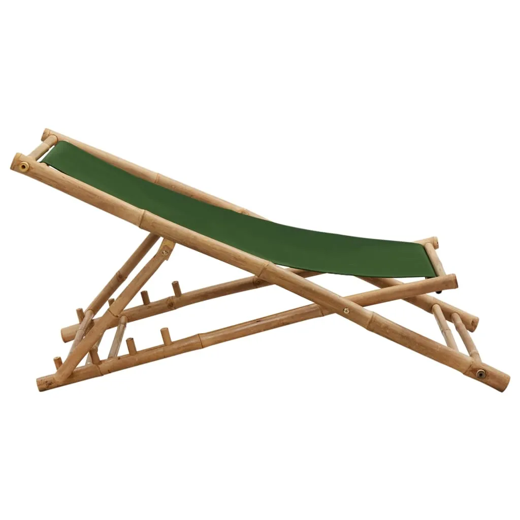 Deck Chair Patio Sling Chair for Balcony Deck Porch Bamboo and Canvas