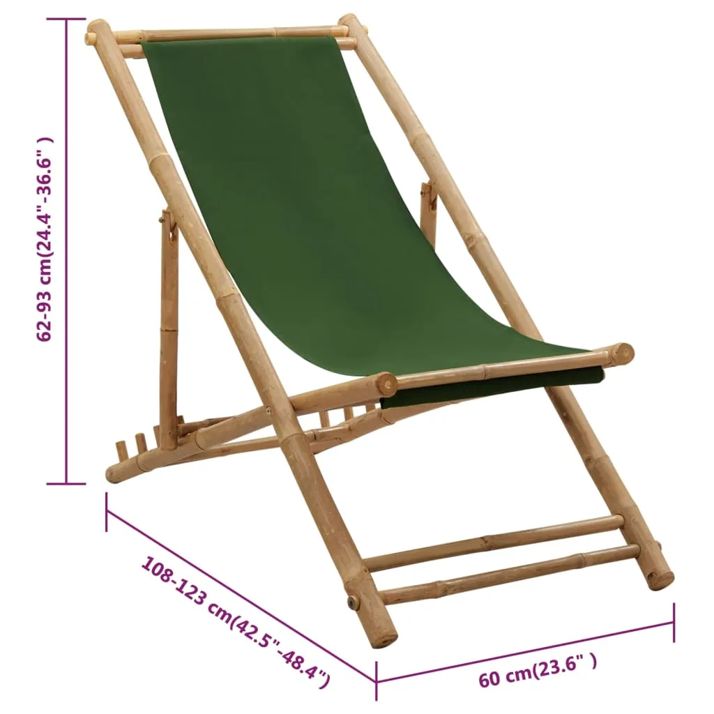 Deck Chair Patio Sling Chair for Balcony Deck Porch Bamboo and Canvas