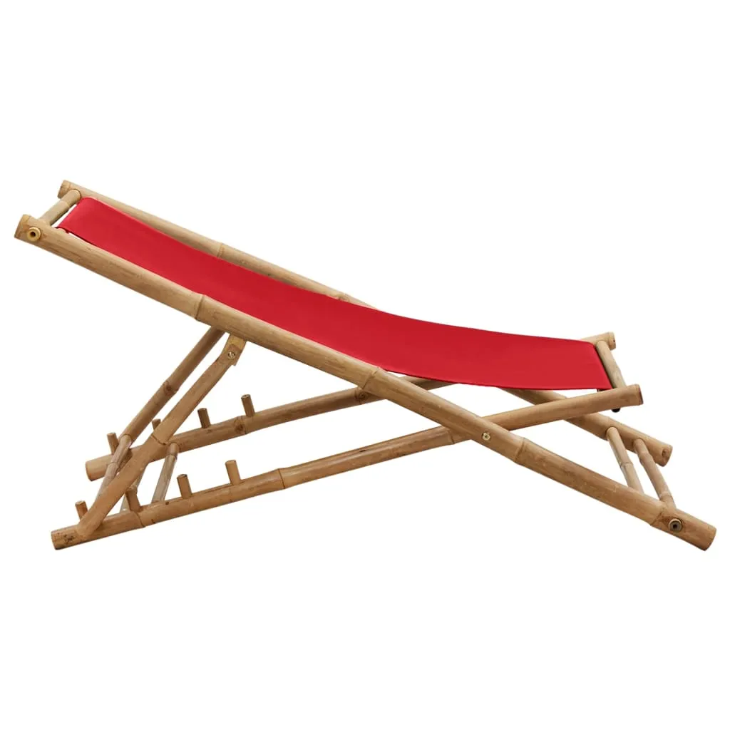 Deck Chair Patio Sling Chair for Balcony Deck Porch Bamboo and Canvas