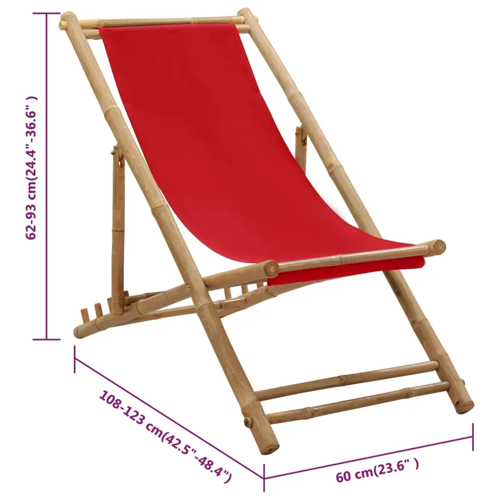 Deck Chair Patio Sling Chair for Balcony Deck Porch Bamboo and Canvas