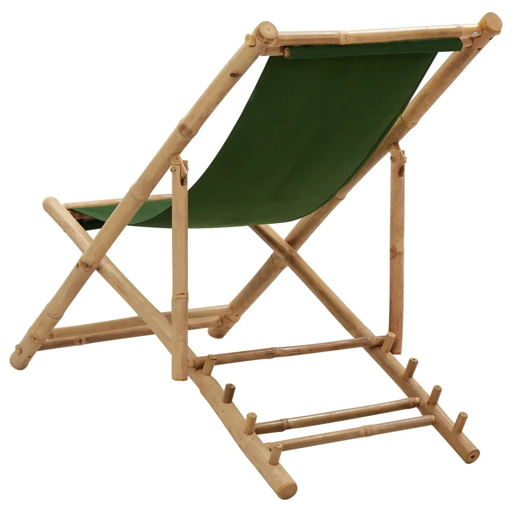 Deck Chair Patio Sling Chair for Balcony Deck Porch Bamboo and Canvas