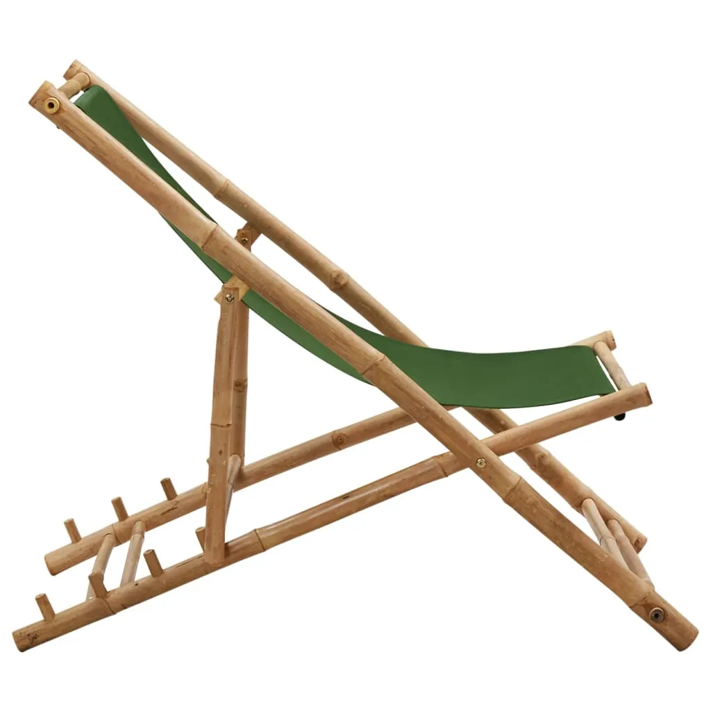 Deck Chair Patio Sling Chair for Balcony Deck Porch Bamboo and Canvas