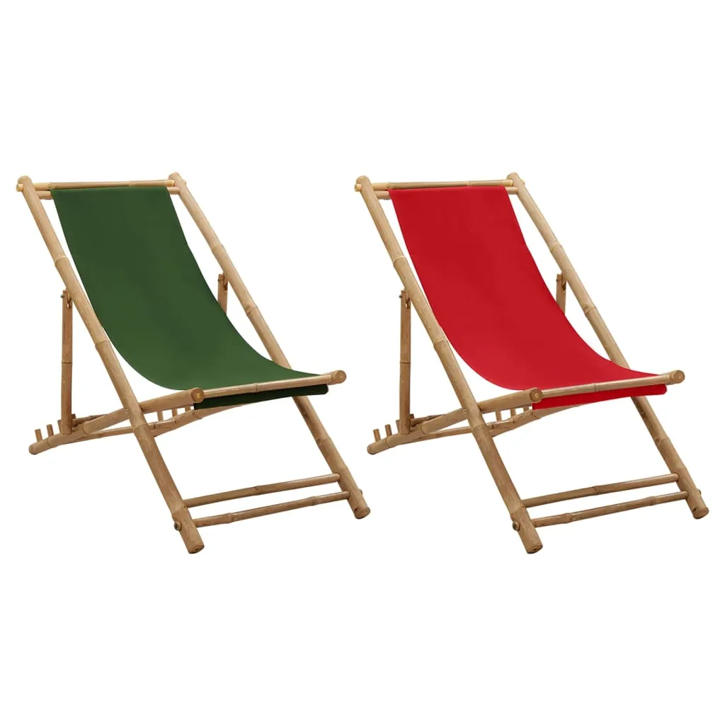 Deck Chair Patio Sling Chair for Balcony Deck Porch Bamboo and Canvas