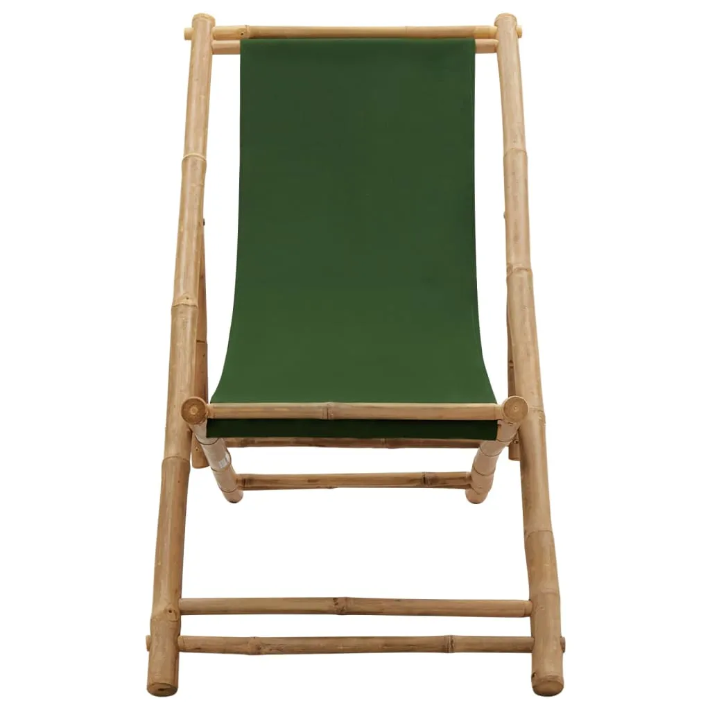 Deck Chair Patio Sling Chair for Balcony Deck Porch Bamboo and Canvas