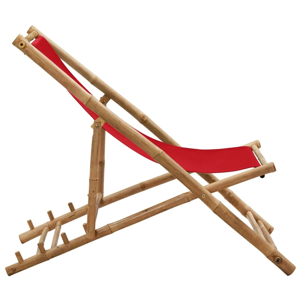 Deck Chair Patio Sling Chair for Balcony Deck Porch Bamboo and Canvas