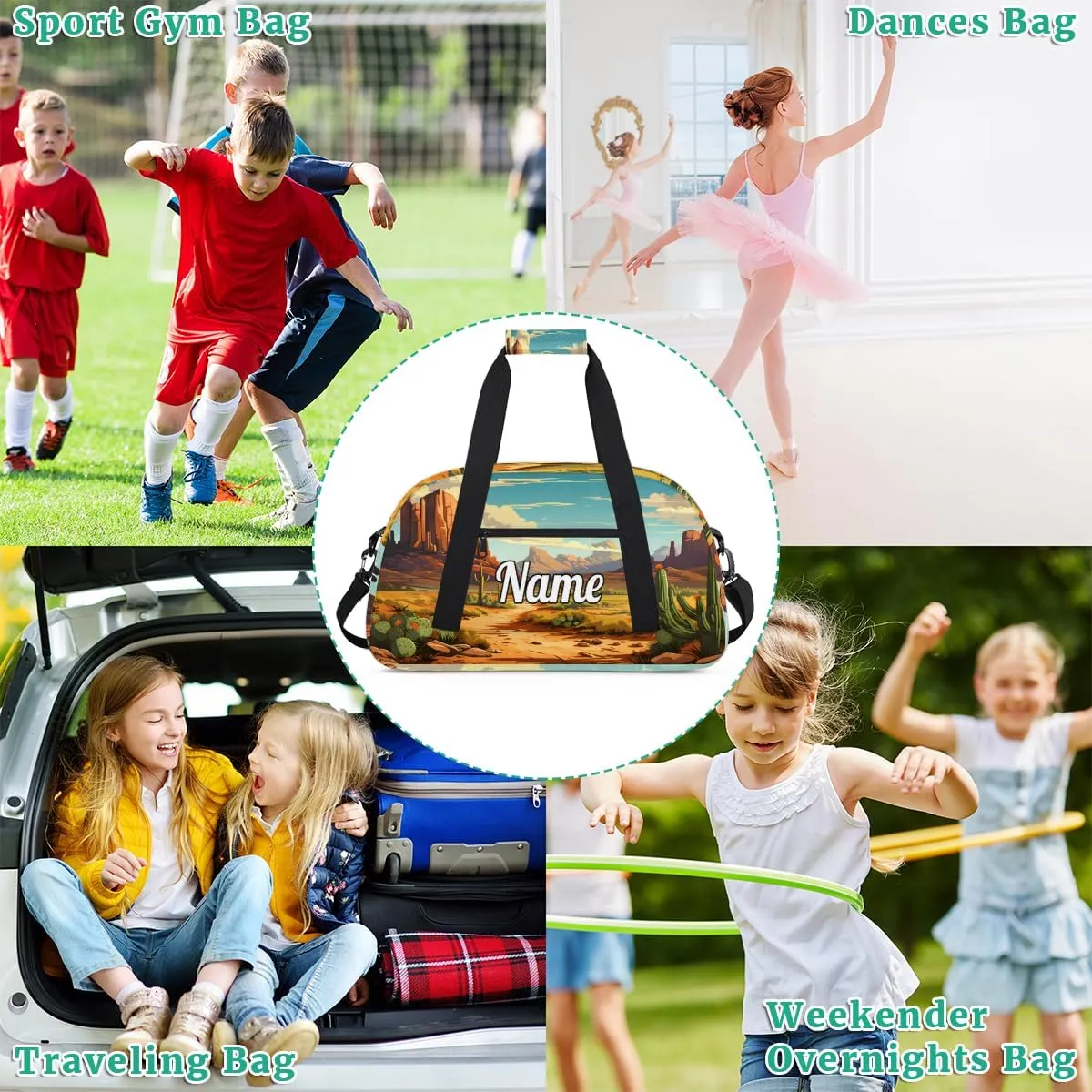 Desert in Bloom Cactus Custom Sports Gym Bag Personalized Dance Bag Teens Travel Weekender Overnight Carry On Bag Boys Girls Waterproof