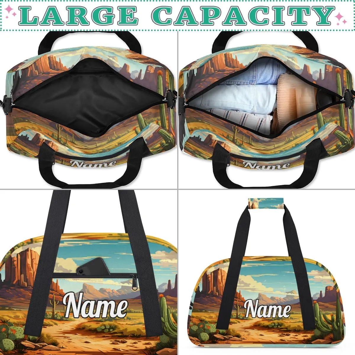 Desert in Bloom Cactus Custom Sports Gym Bag Personalized Dance Bag Teens Travel Weekender Overnight Carry On Bag Boys Girls Waterproof