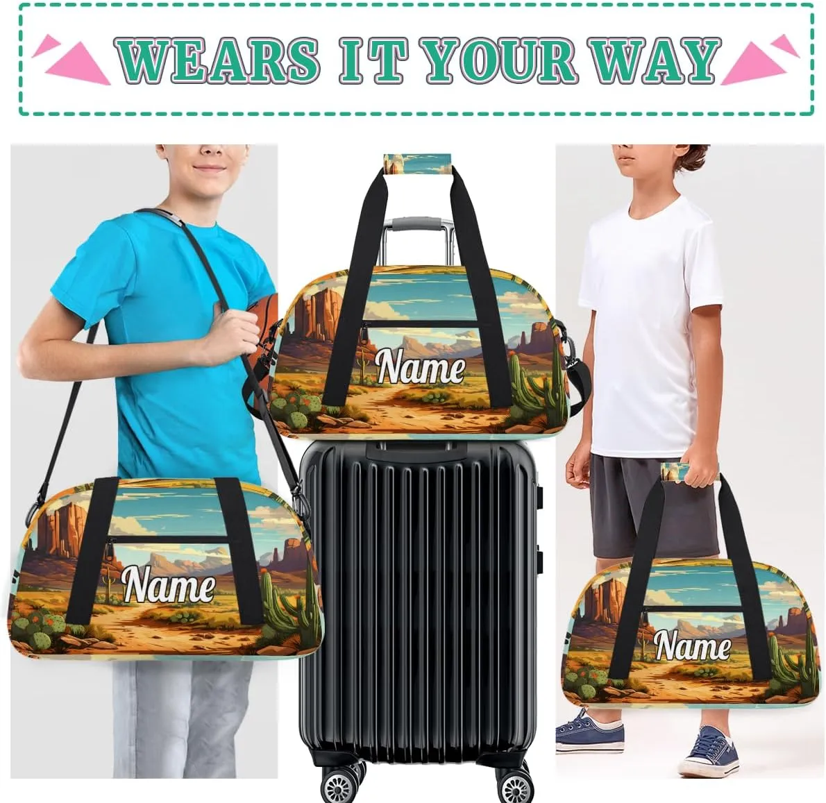Desert in Bloom Cactus Custom Sports Gym Bag Personalized Dance Bag Teens Travel Weekender Overnight Carry On Bag Boys Girls Waterproof
