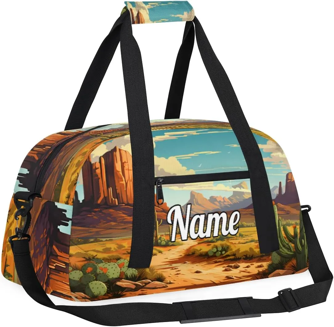Desert in Bloom Cactus Custom Sports Gym Bag Personalized Dance Bag Teens Travel Weekender Overnight Carry On Bag Boys Girls Waterproof