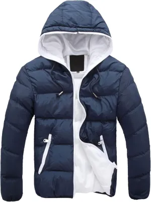 DGKaxiyaHM Men's Windproof Insulated Puffer Jacket Warm Thicken Puffy Ski Coat Water Repellent Cotton Coat With Hood (Medium,Navy Blue 2)