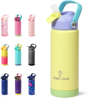 DLOCCOLD 18oz Kids Insulated Water Bottle with Leak Proof Straw Lid, Double Wall Vacuum Stainless Steel Water Bottle with Silicone Boot, Reusable Tumbler for Travel, Boys, Girls