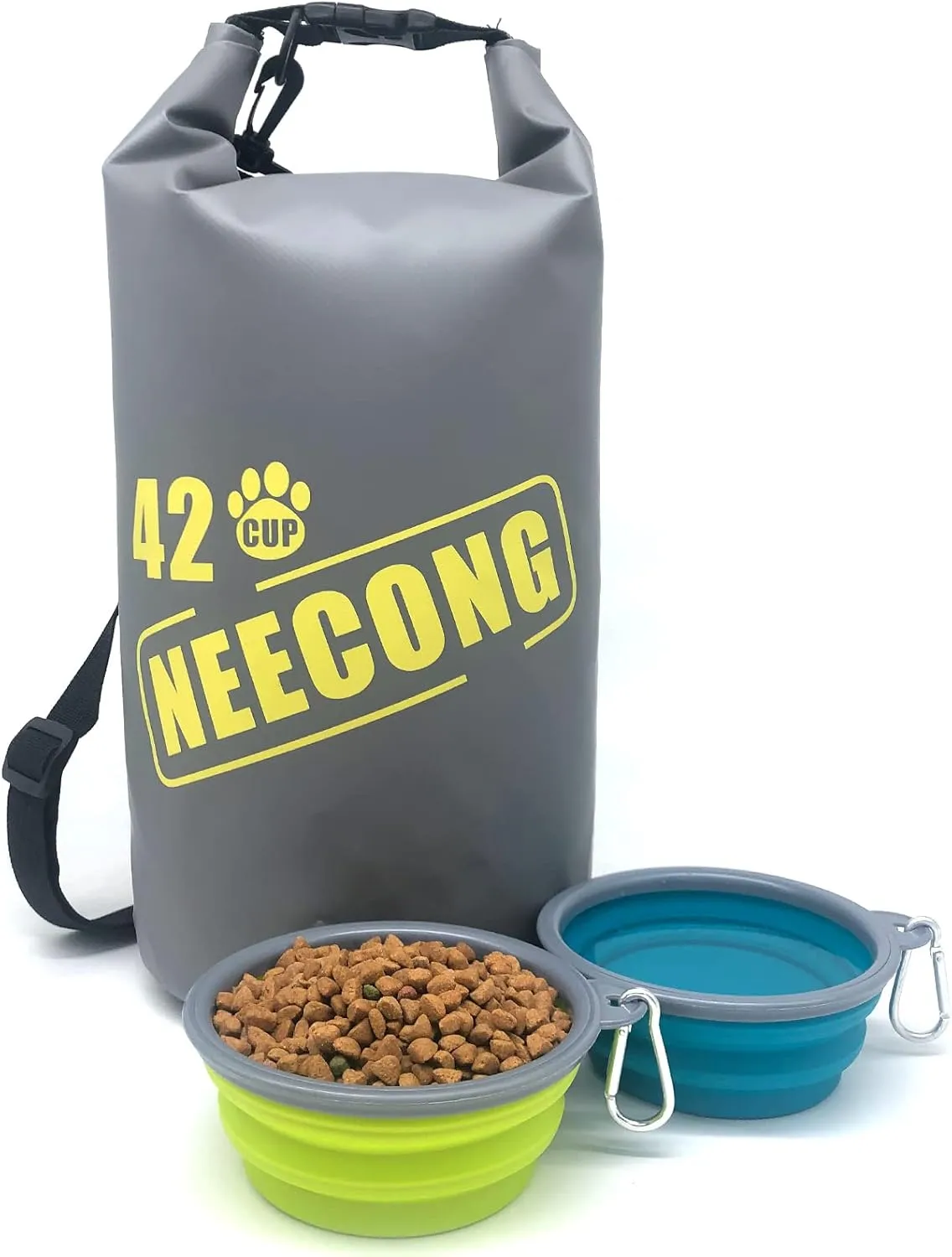 Dog Food Travel Bag With Collapsible Bowls, 42 Cup Storage System for Camping and Everyday - 10L Dry Food Bag